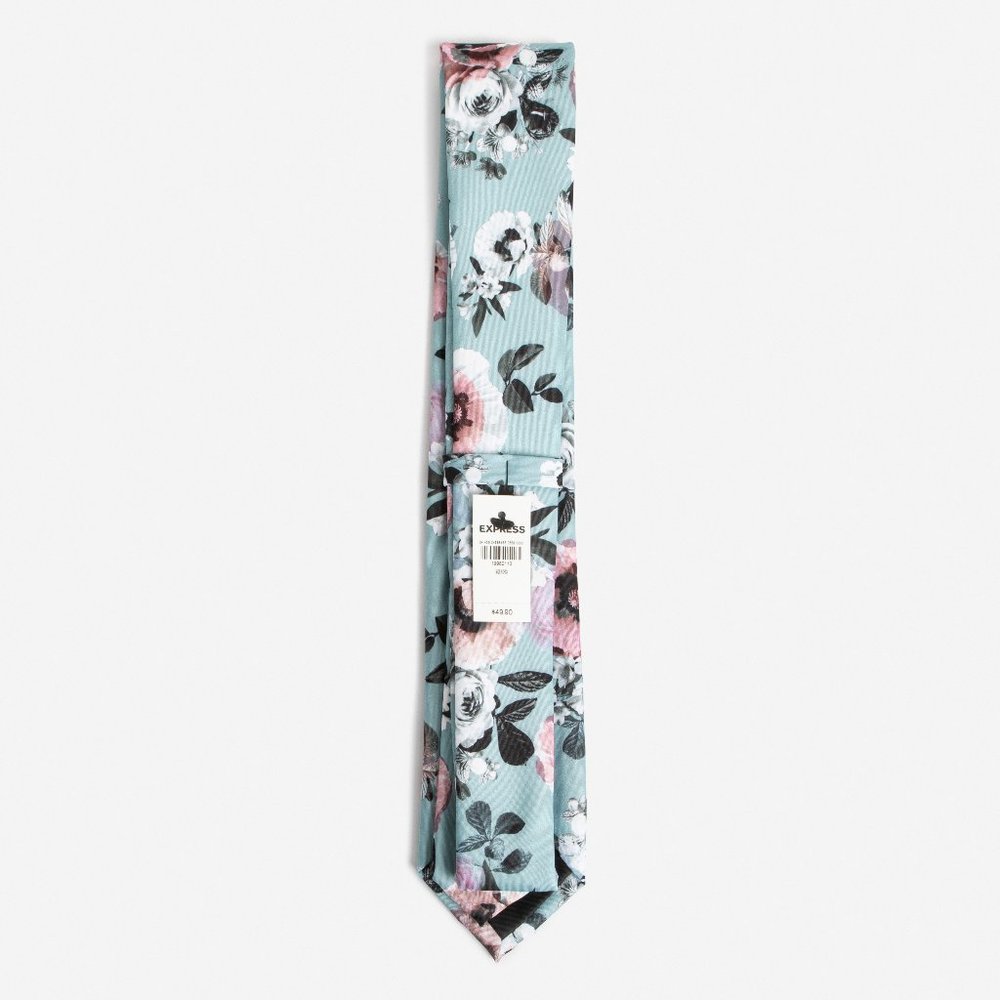 NEW! Mint Blue Narrow Floral Tie - Picture 3 of 4